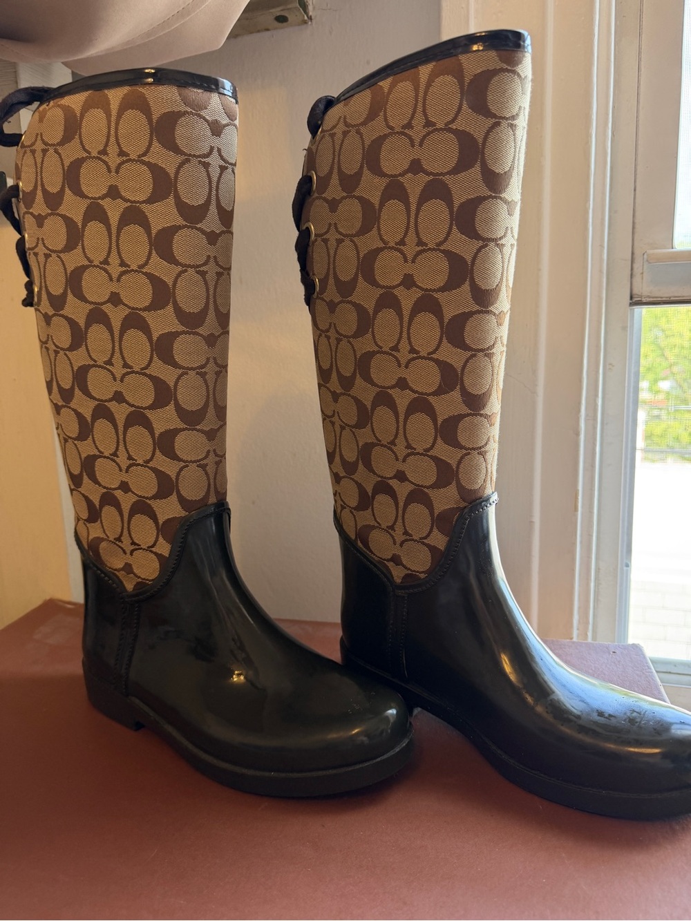 Coach Tristee rain boot Chestnut & Khaki Signature Lace-Up Rain Boots - Picture 4 of 8